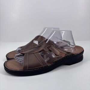Clarks Cross Strap Sandals Women's US 11M Metallic‎ Dark Brown Leather Comfort
